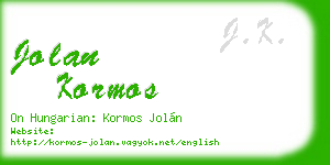 jolan kormos business card
